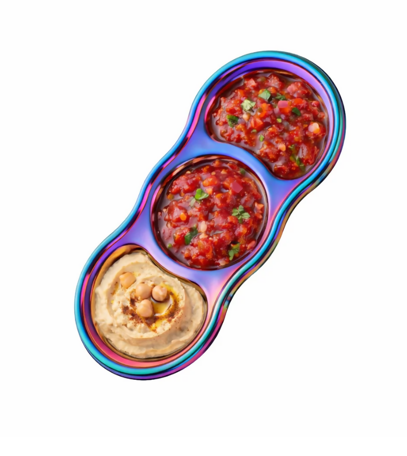 Anygleam Pink Rainbow Stainless Steel 3-Grid Sauce Dish – Seasoning & Dipping Plates for Kitchenware