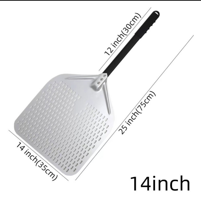 Anygleam Pizza Shovel 35 cm X 75cm Silver for Perforated Peel with Metal Handle Oven Turning Baking Accessory