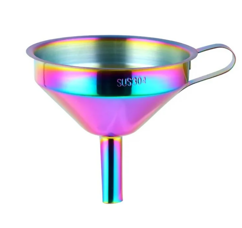 Anygleam Stainless Steel Funnel with Detachable Strainer –1 Pc Pink Rainbow Wide Cone Mouth for Small Jars, Silver Kitchen Utensil